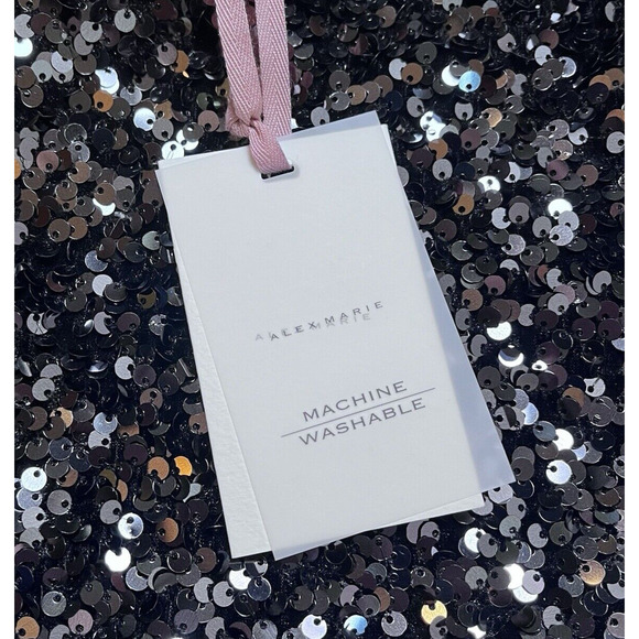 Alex Marie Sequined Blouse Stretch Short Sleeve Lined Party Top Black Womens XL - Picture 8 of 16